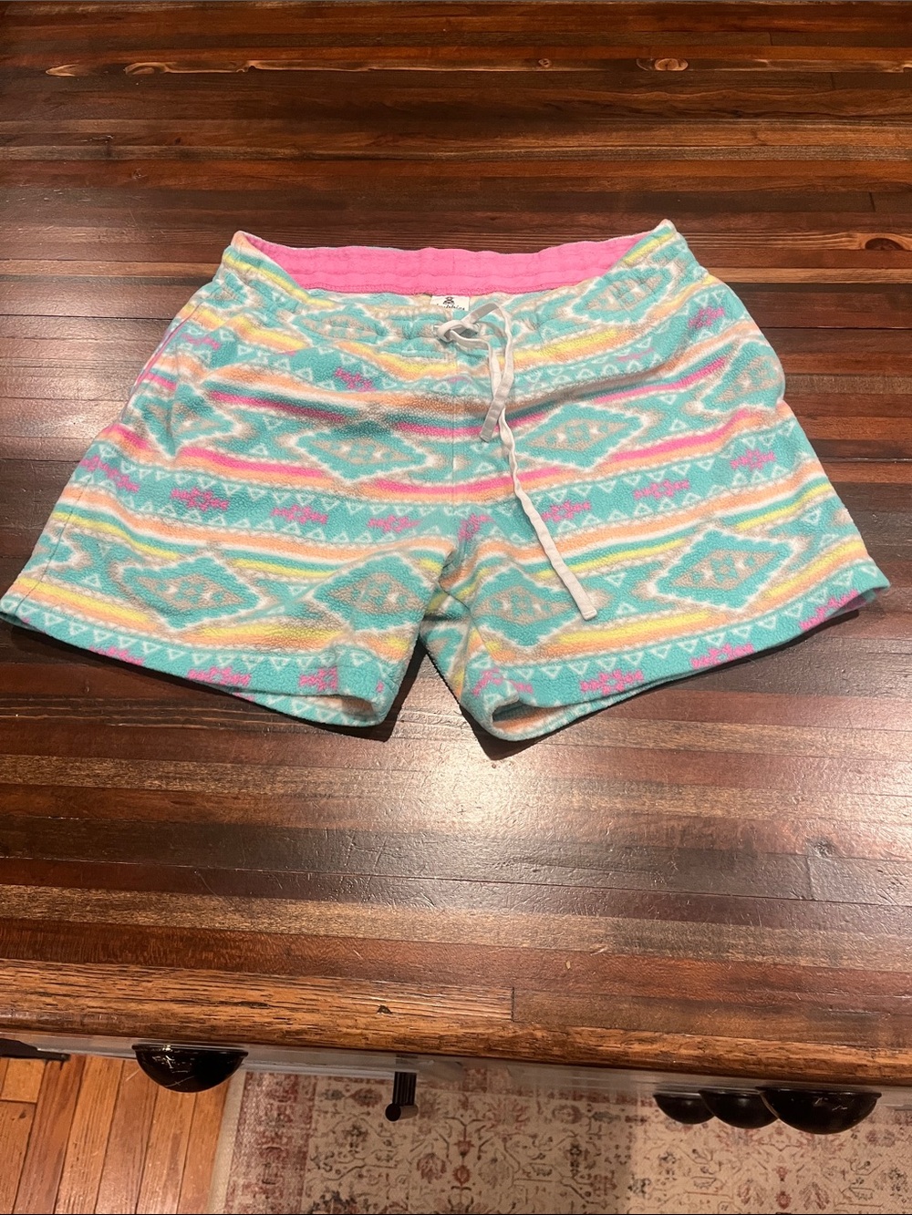 chubbies Aqua Patterned Athletic Shorts with Pink & Yellow Accents medium 5’5
